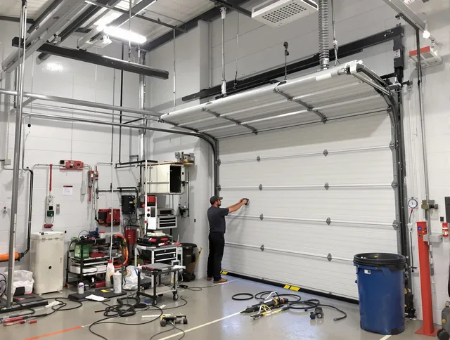 Poinciana Garage Door Repair certified technician performing commercial door repair at a Poinciana business facility
