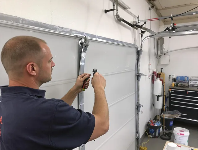 Before and after garage door dent repair by Poinciana Garage Door Repair in Poinciana