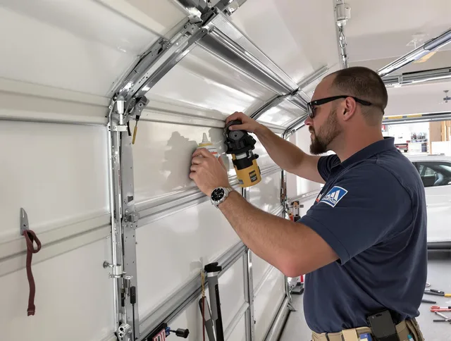 Poinciana Garage Door Repair technician quieting a noisy garage door in Poinciana