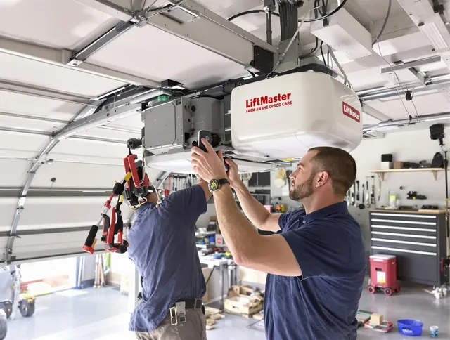 Poinciana Garage Door Repair technician performing advanced diagnostics on garage opener in Poinciana