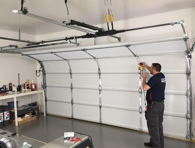 Poinciana Garage Door Repair certified technician performing overhead door system repair in Poinciana