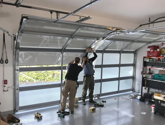 Poinciana Garage Door Repair expert performing precise panel replacement on Poinciana garage door